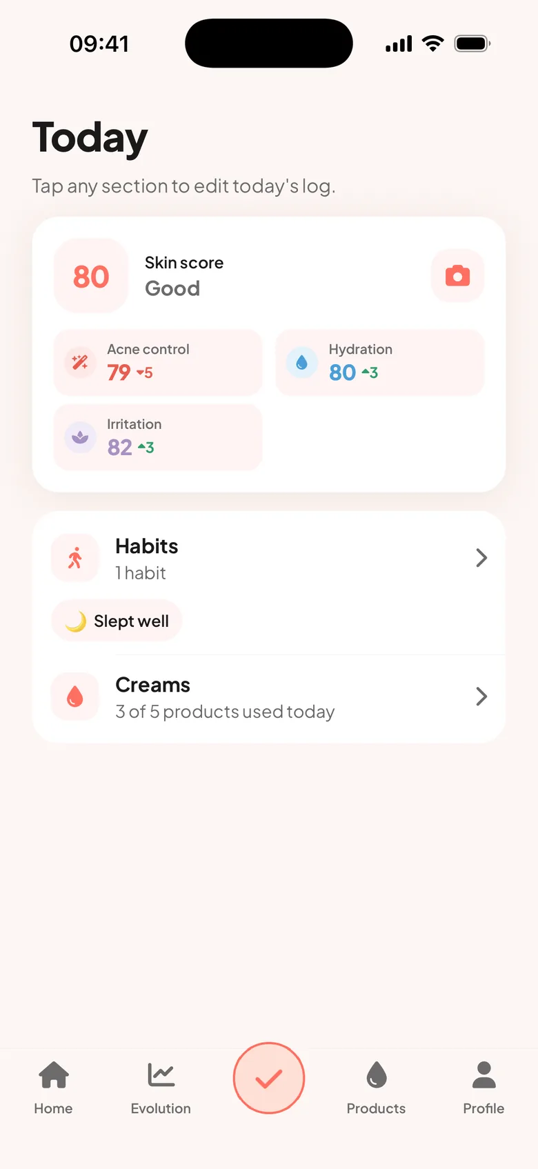 Results screen with skin metrics